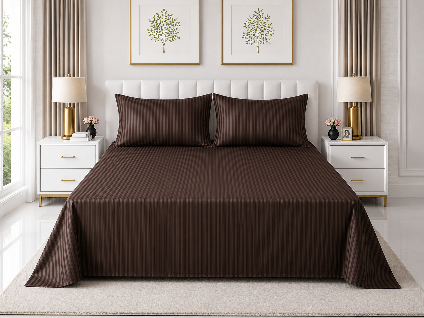 Stripe Flat Bedsheet — Chocolate Brown