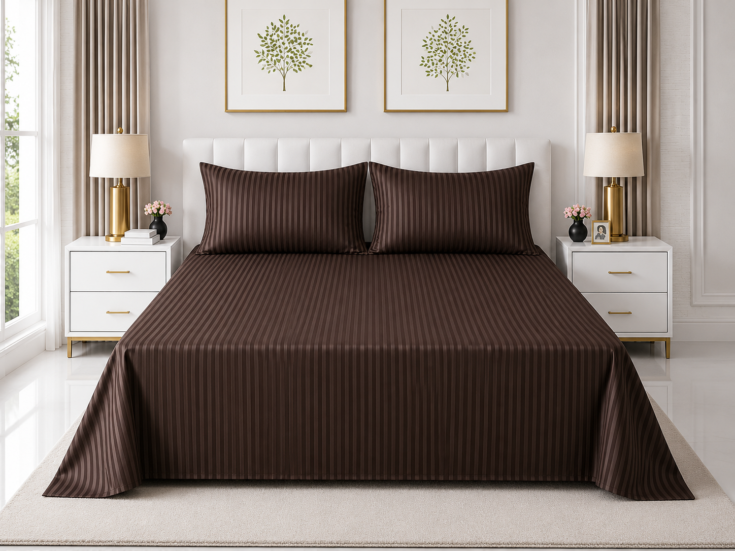 Stripe Flat Bedsheet — Chocolate Brown