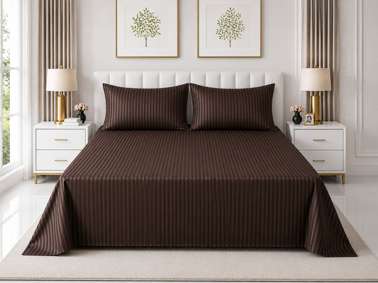 Stripe Flat Bedsheet — Chocolate Brown