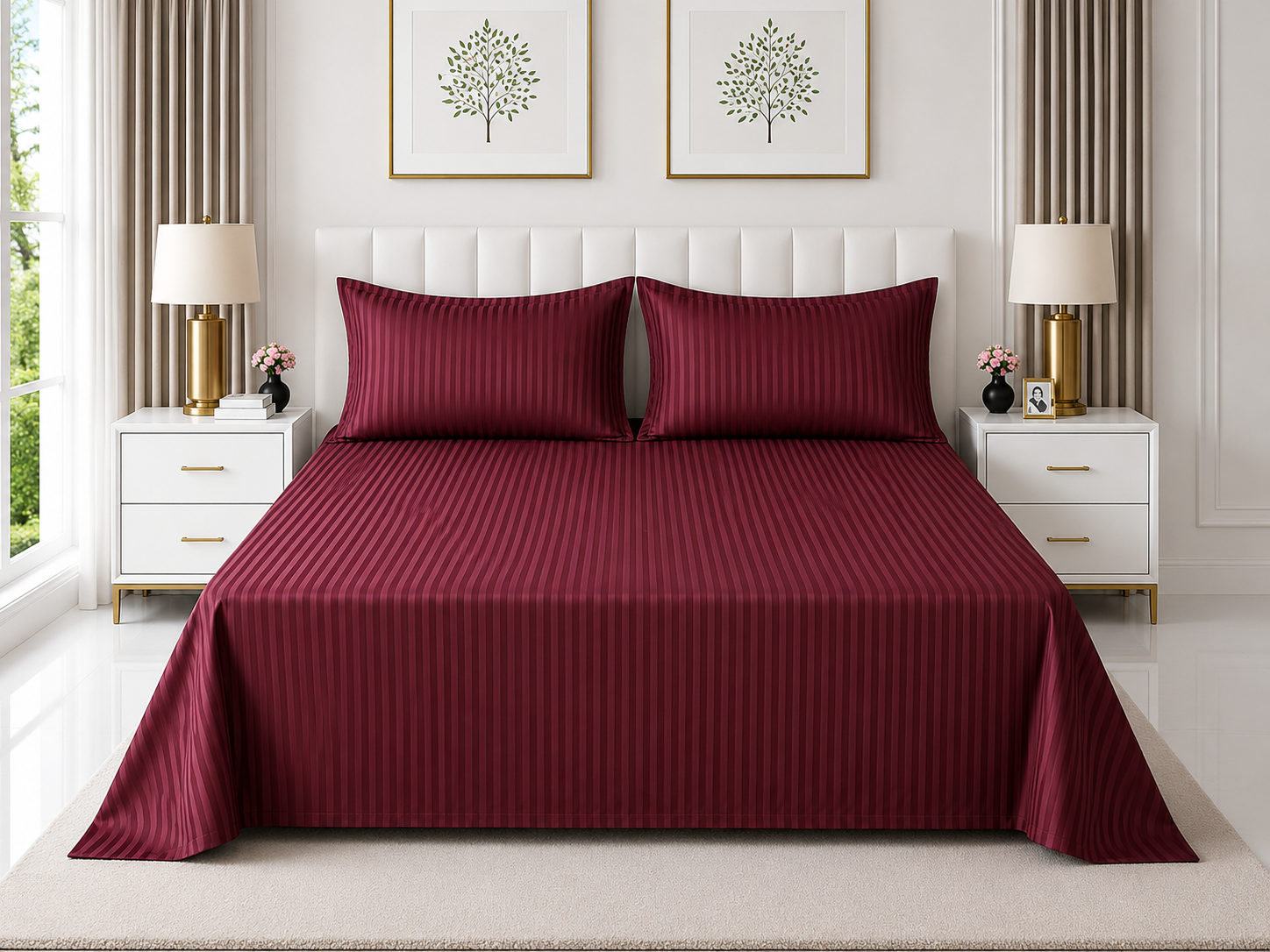 Stripe Flat Bedsheet — Maroon
