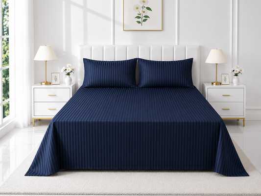 Stripe Flat Bedsheet — Navy Blue