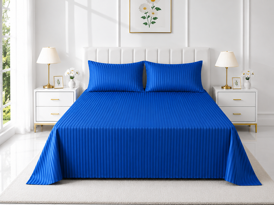 Stripe Flat Bedsheet — Royal Blue