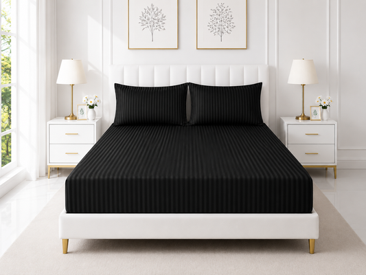 Stripe Fitted Bedsheet - Black