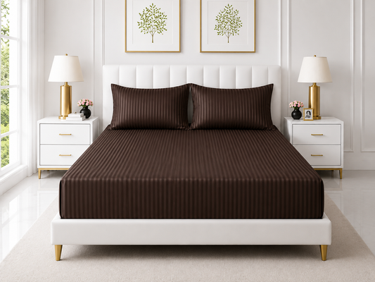 Stripe Fitted Bedsheet - Chocolate Brown