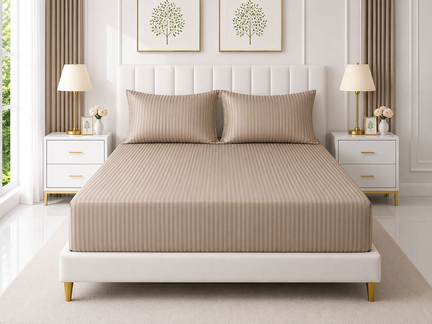 Stripe Fitted Bedsheet - Light Brown