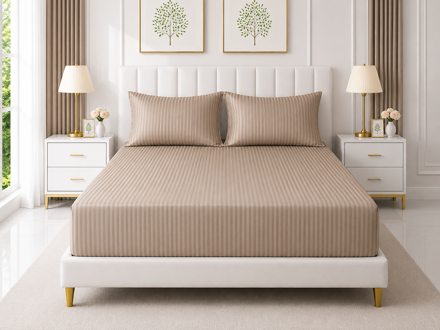 Stripe Fitted Bedsheet - Light Brown