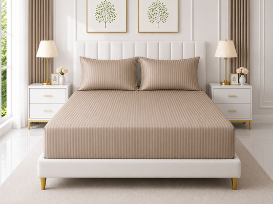 Stripe Fitted Bedsheet - Light Brown