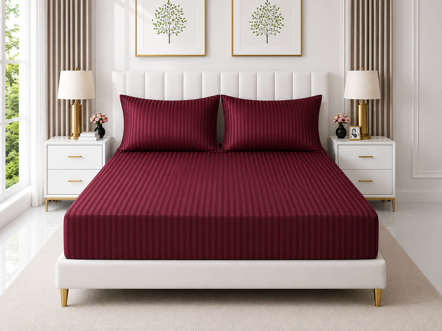 Stripe Fitted Bedsheet - Maroon