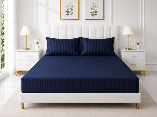 Stripe Fitted Bedsheet - Navy Blue
