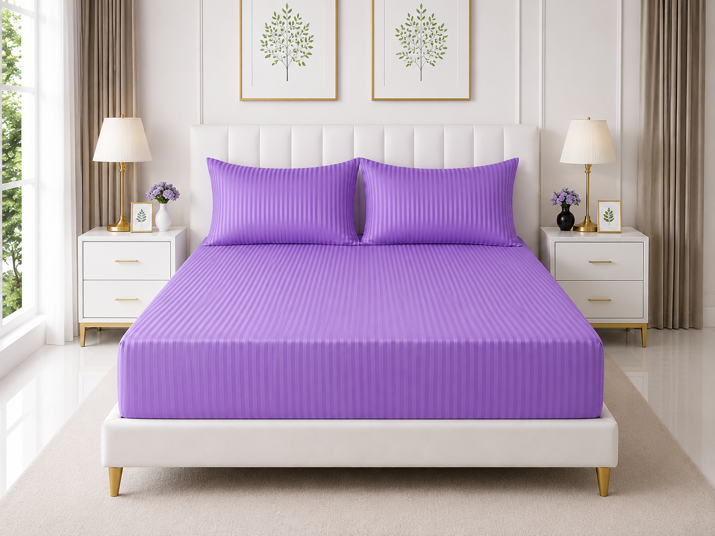 Stripe Fitted Bedsheet - Purple