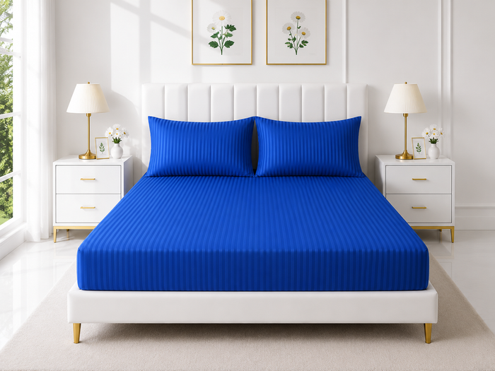 Stripe Fitted Bedsheet - Royal Blue
