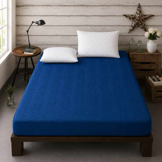 Quilted Waterproof Mattress Cover — Dark Blue — view 2