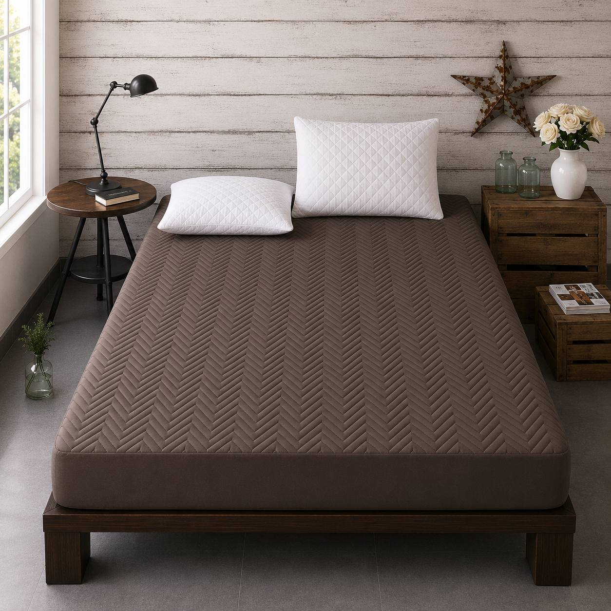 Quilted Waterproof Mattress Cover — Dark Brown — view 2
