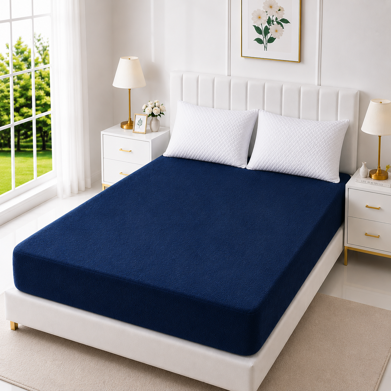Terry Cotton Waterproof Mattress Cover — Dark Blue