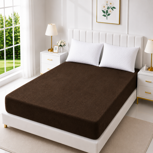 Terry Cotton Waterproof Mattress Cover — Dark Brown