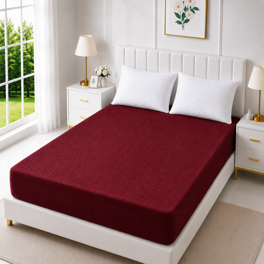 Terry Cotton Waterproof Mattress Cover — Maroon